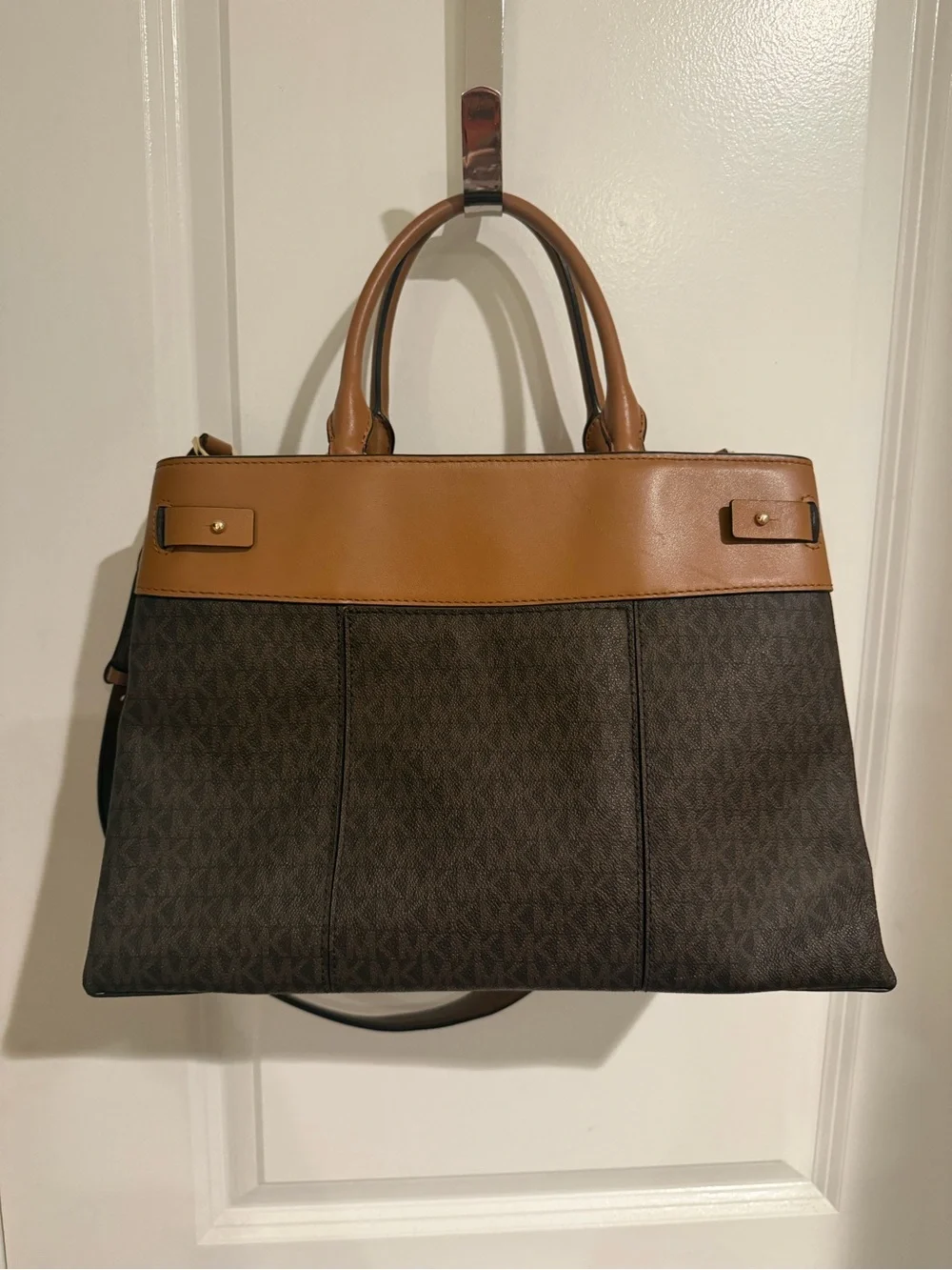 Michael Kors Brown Logo Tote with Tan Leather Trim